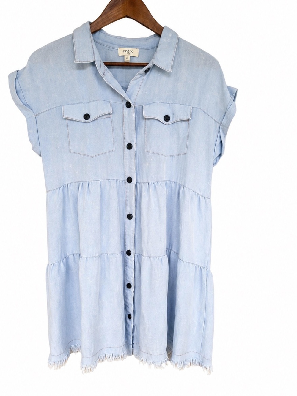 Umgee Frayed Hemline Button Down Shirt Dress/Duster